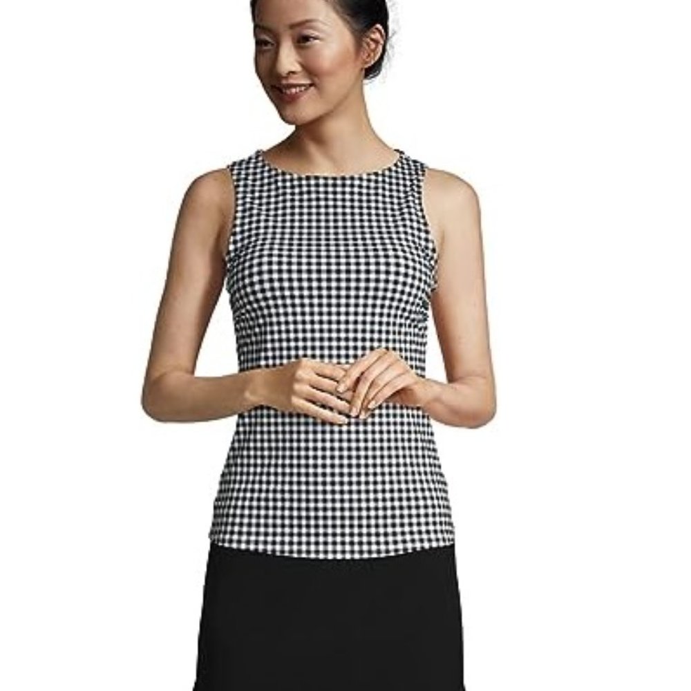 Lands' End Black and White Checkered Bikini Top